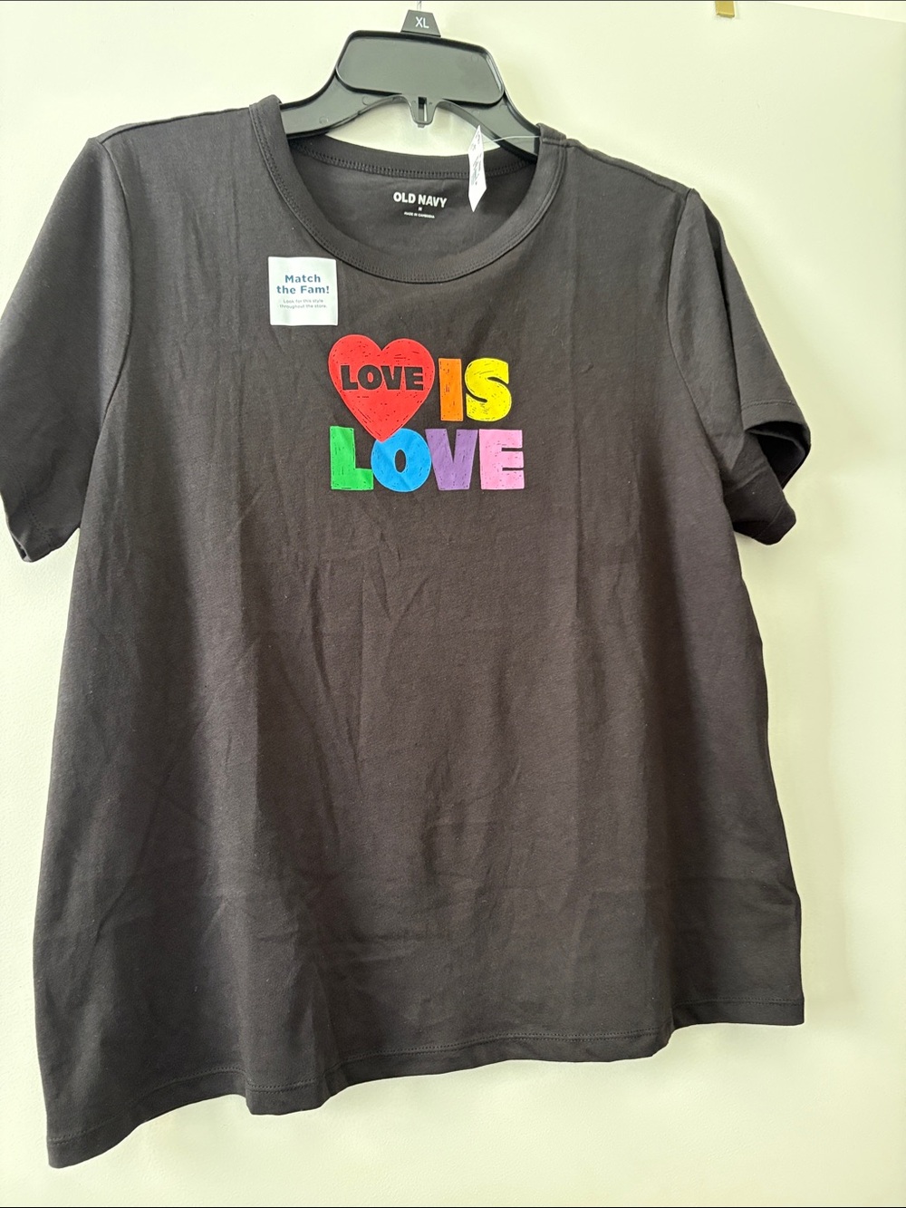 Old Navy Black Short-Sleeve Tee with Rainbow "Love Is Love" Graphic
